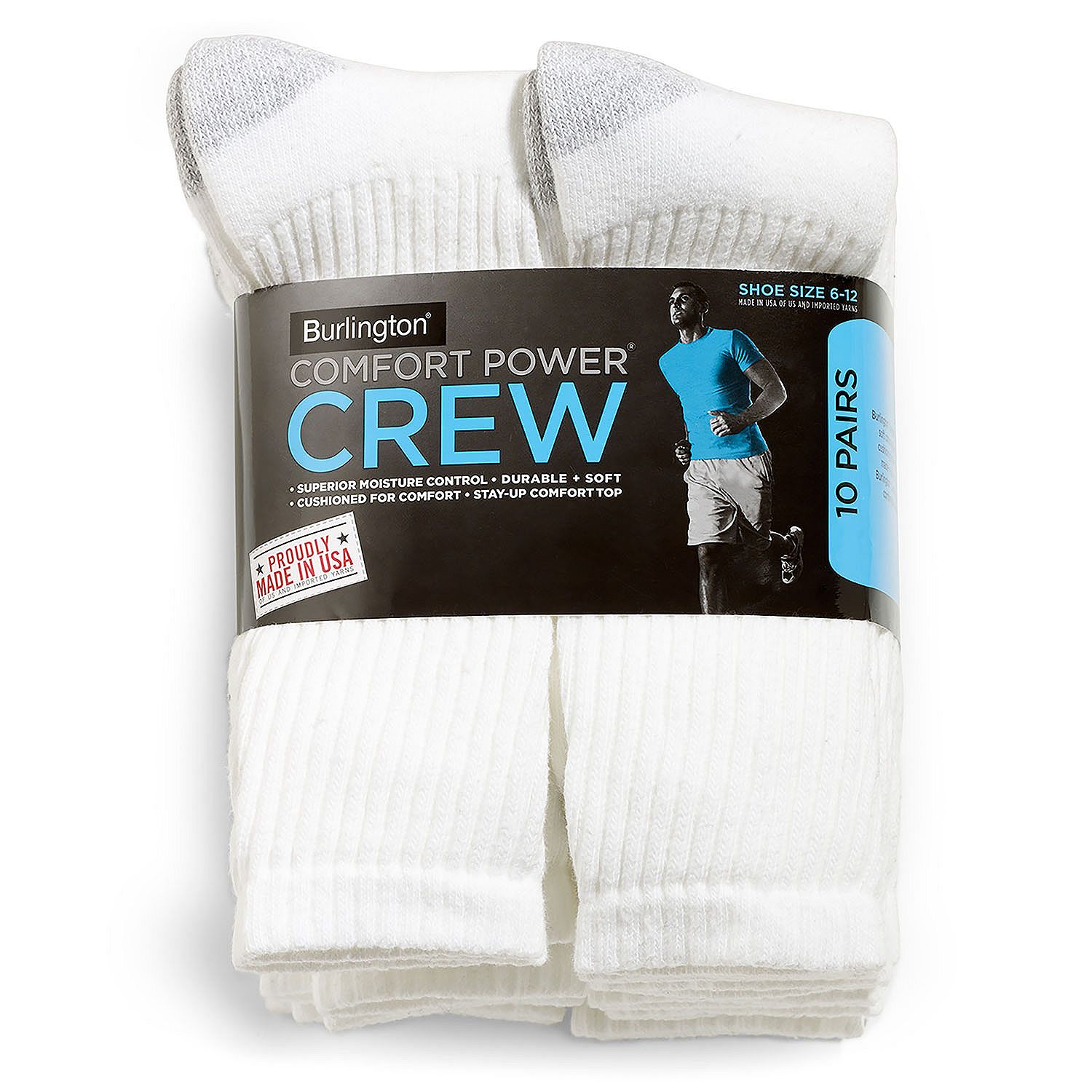 Burlington Comfort Power Mens Cotton Crew Socks 10-Pack